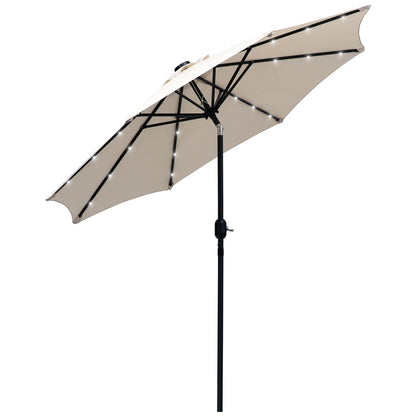 8.8ft Solar Patio Umbrella, 24 LED Lights, Tilt Canopy, Cream Sun Umbrellas at Gallery Canada