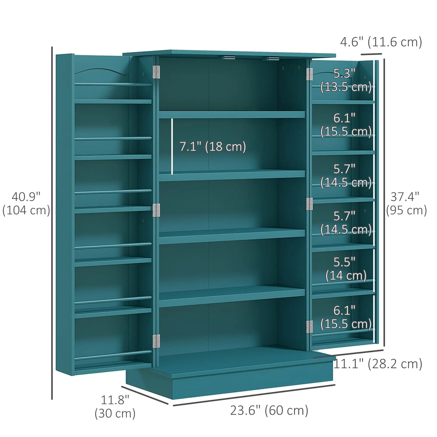 41 Storage Cabinet, 2-Door Kitchen Pantry, 5-Tier Shelving, Teal Blue Kitchen Pantry Cabinets at Gallery Canada