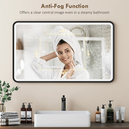 40" x 24" Bath Mirror, LED Lights, Wall Mounted, 3 Colors, Dimmable, Black Bath Accessories at Gallery Canada