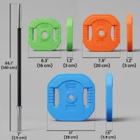 44lbs Adjustable Barbell Weight Set, Bar, Plates, Multicolour