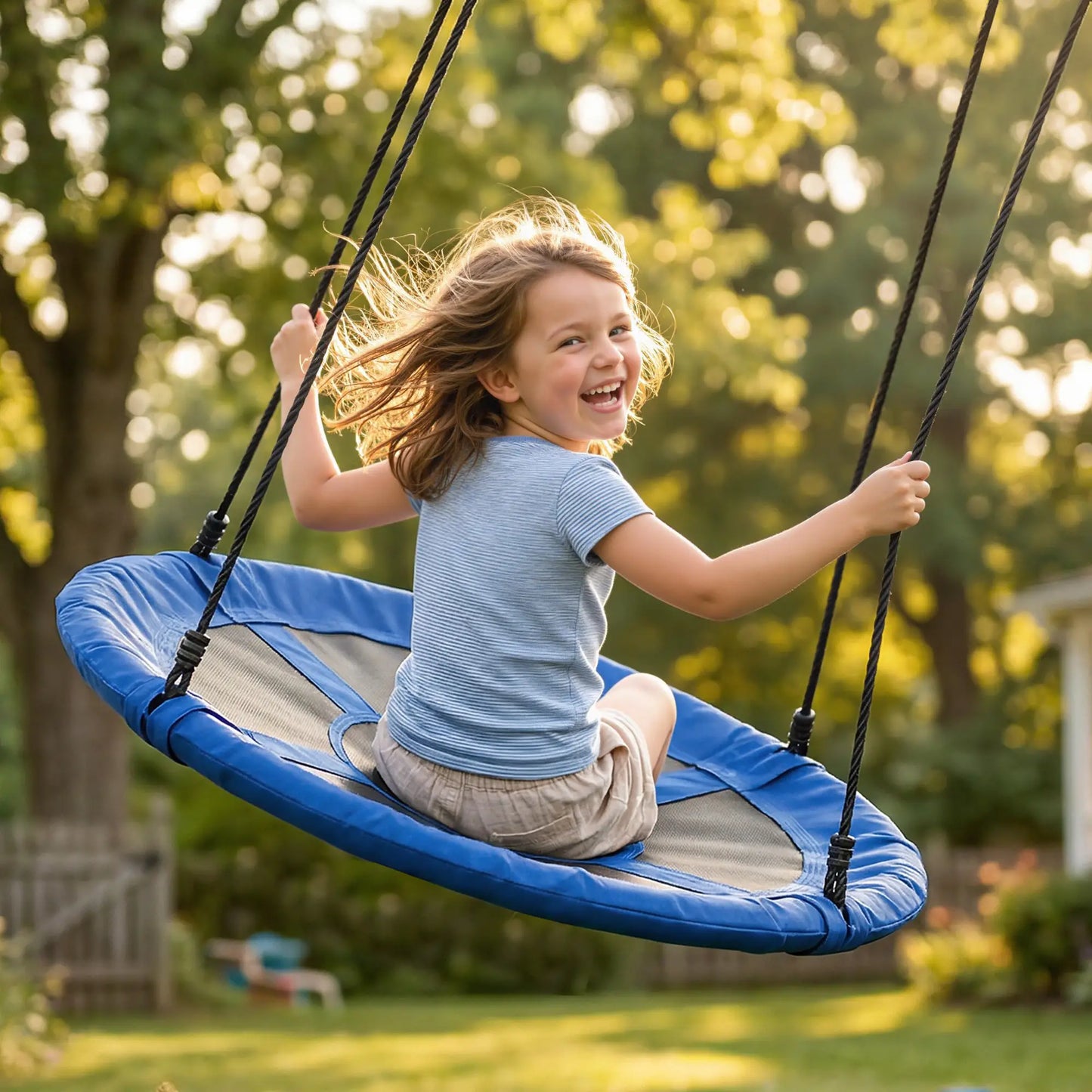 43.25" Saucer Swing, Adjustable Rope Seat, Indoor Outdoor, Blue Gym Sets & Swings at Gallery Canada