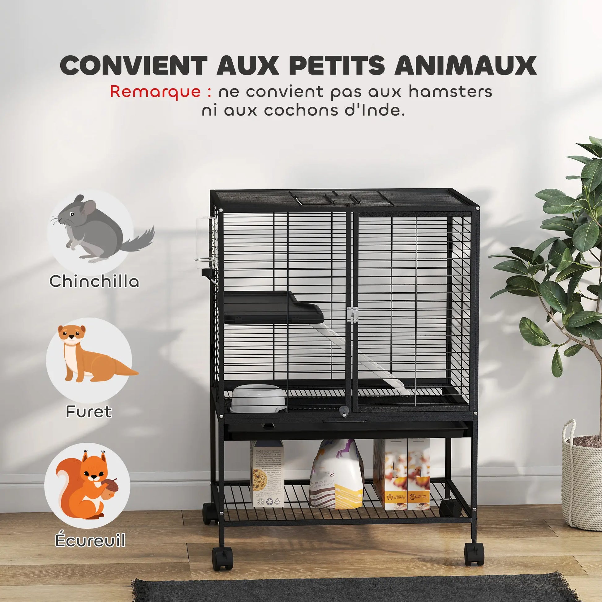 Small Animal Cage 34"H, Removable Tray, Storage Shelf, Black Houses & Habitats at Gallery Canada