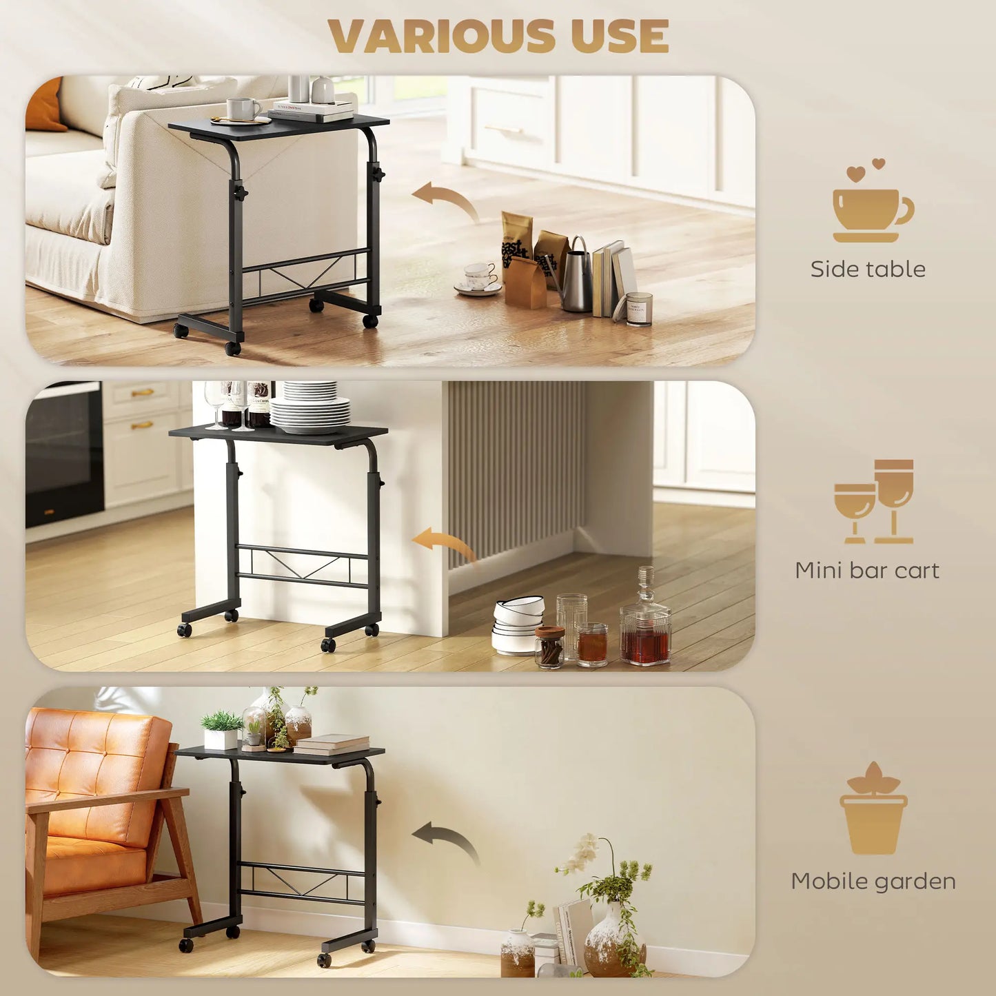 Mobile Standing Desk, Adjustable Height, 23.5 Inch, Black Side Tables at Gallery Canada