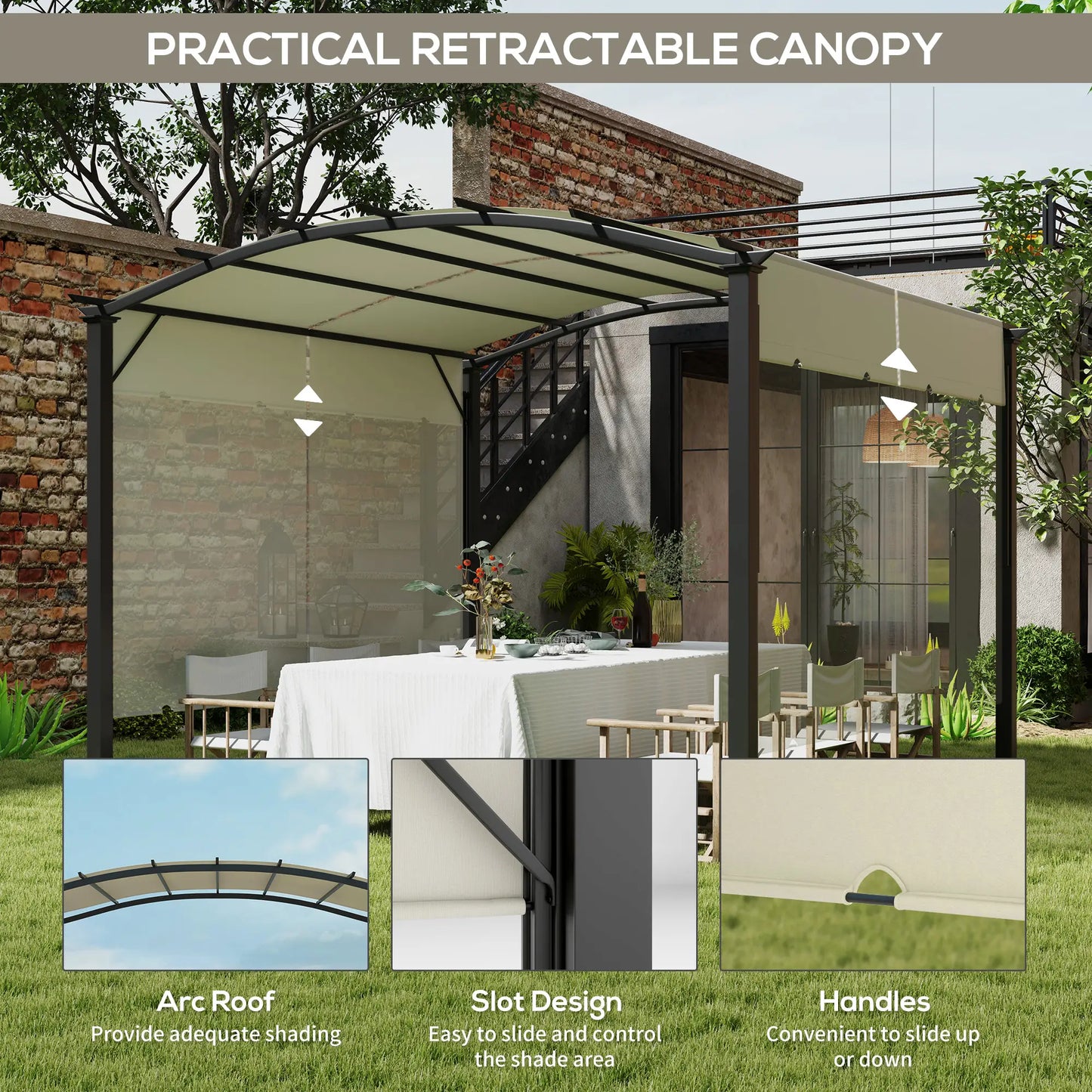 11' x 11' Retractable Pergola Canopy, Patio Backyard, Beige Pergolas at Gallery Canada