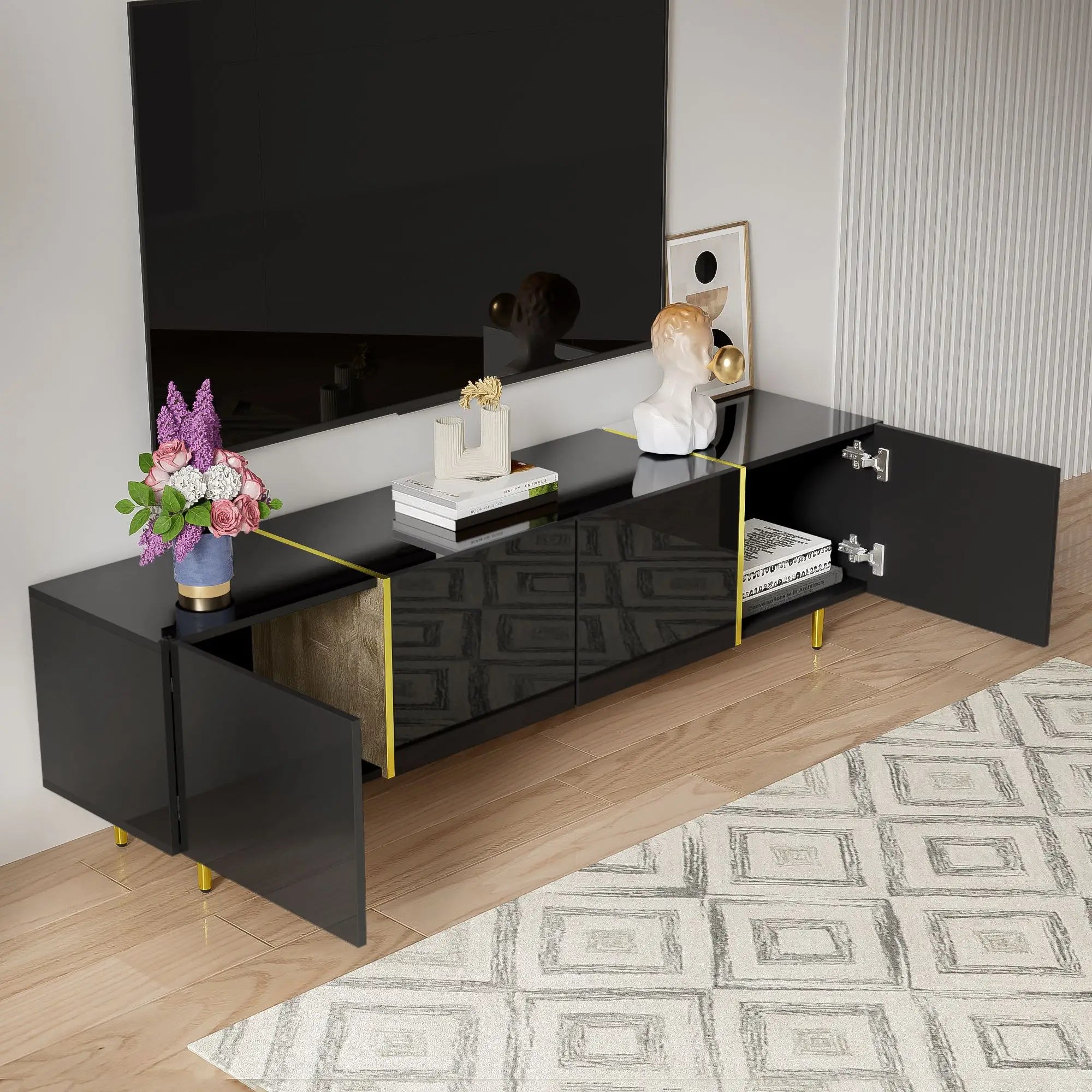 Modern TV Stand, 4 Doors, Soft-Close Hinges, 67