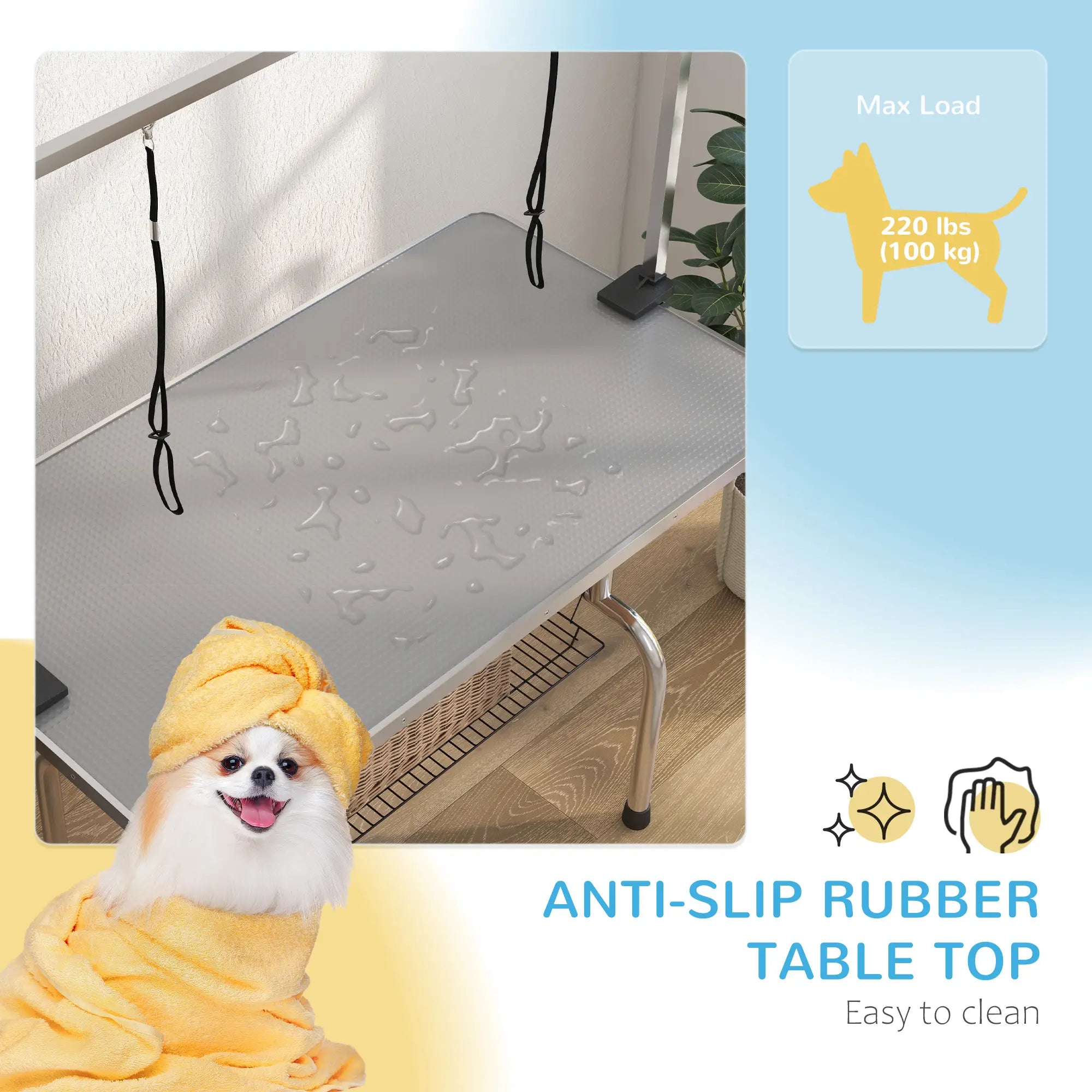 Adjustable Dog Grooming Table, 2 Safety Slings, Storage Basket, Grey Dog Grooming Tables at Gallery Canada