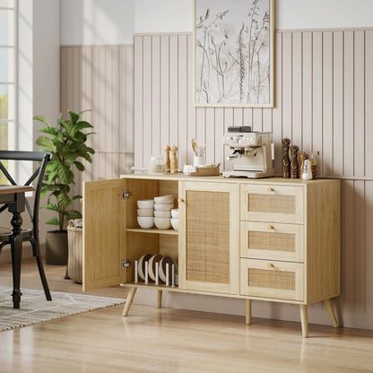 47 Inch Buffet Cabinet, Rattan Sideboard with Drawers, Natural Bar Cabinets at Gallery Canada