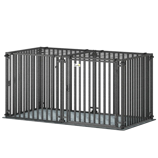 55 Inch Heavy Duty Dog Crate, Extra Large Metal Cage With Mat Dog Cages & Crates Black at Gallery Canada