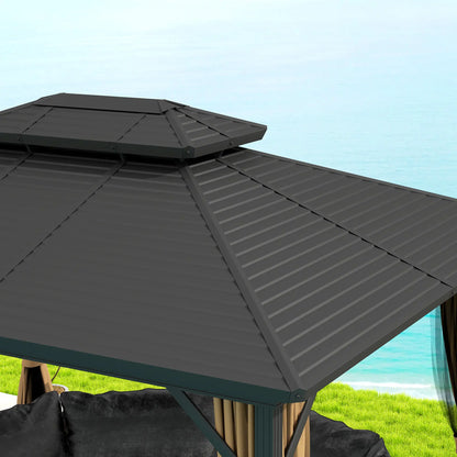 10' x 12' Hardtop Gazebo, Double Tier Roof, Mosquito Net, Dark Brown Gazebos at Gallery Canada