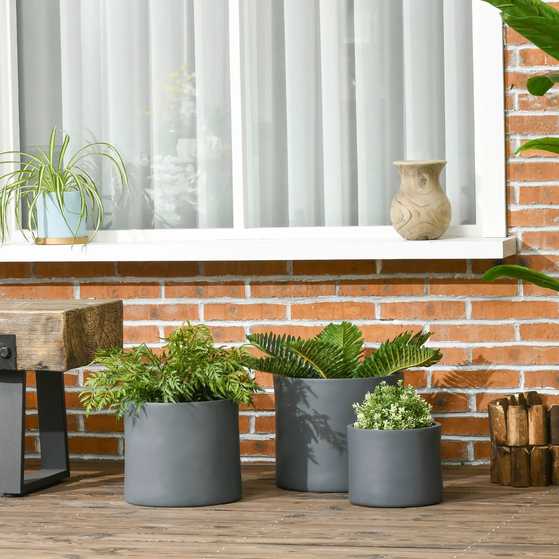 Outdoor Planter Set, 13/11.5/9 in, Flower Pots with Drainage Holes Garden Accessories at Gallery Canada