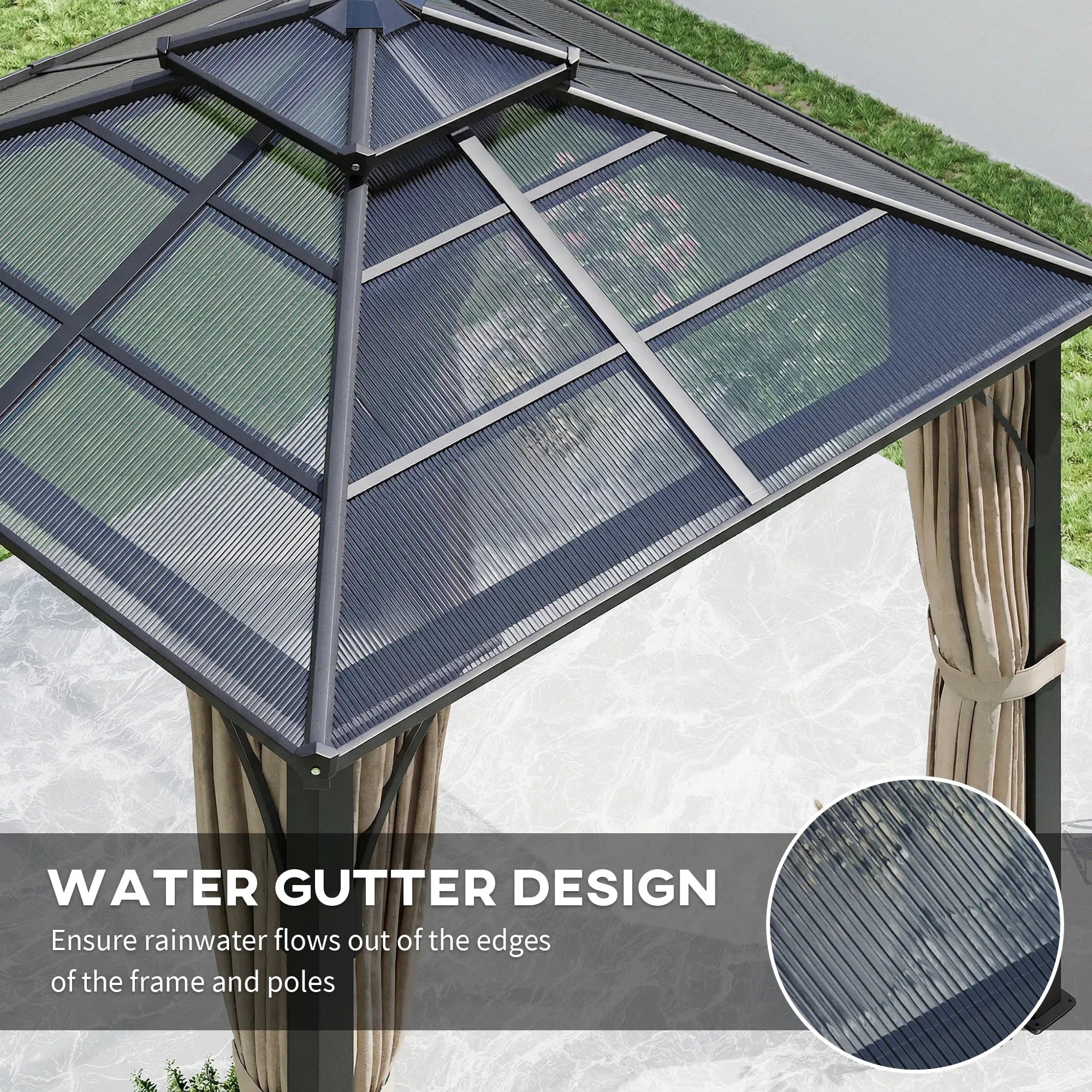 10' x 10' Hardtop Gazebo, 7mm Double Polycarbonate Roof, Netting And Curtains, Khaki Gazebos at Gallery Canada