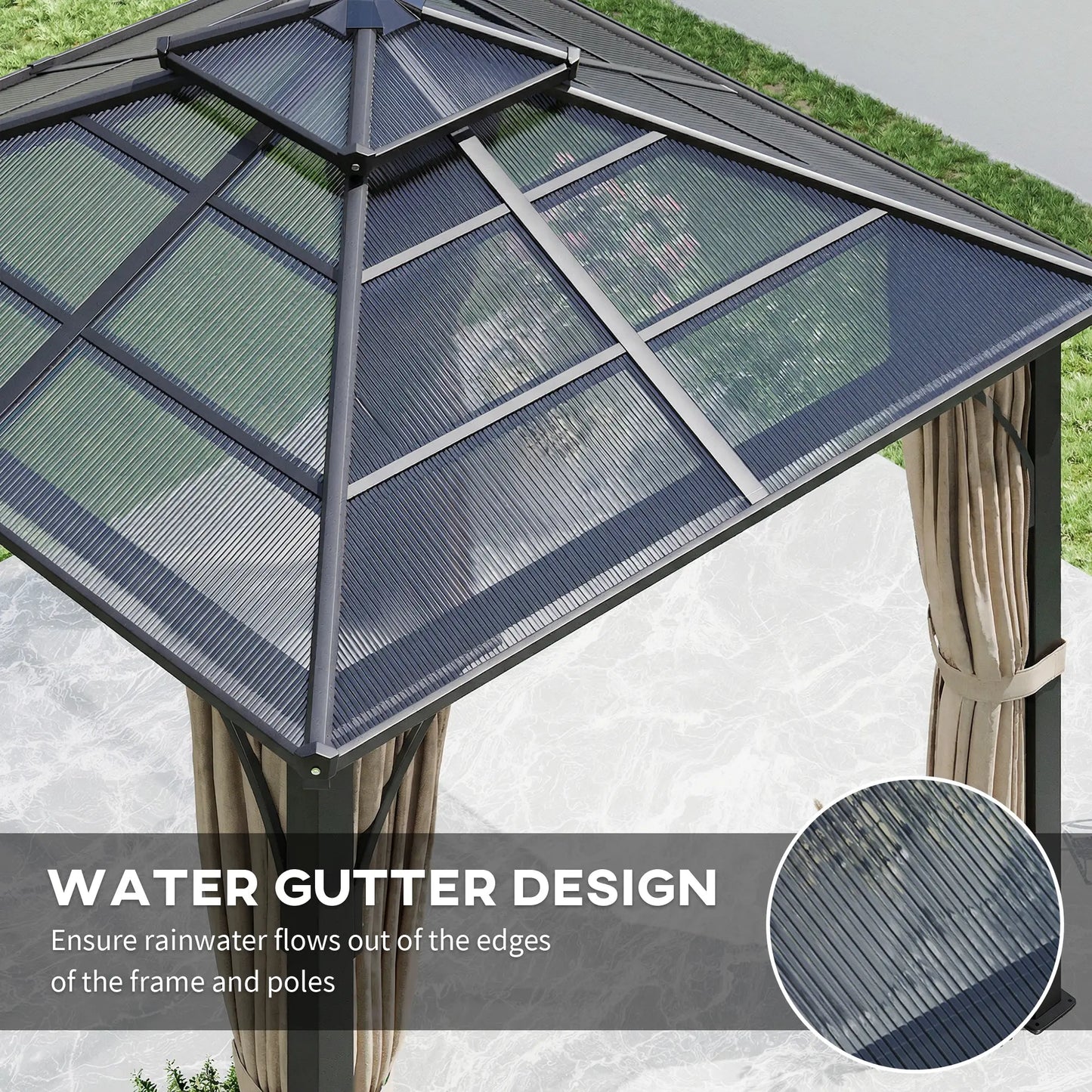 10' x 10' Hardtop Gazebo, 7mm Double Polycarbonate Roof, Netting And Curtains, Khaki Gazebos at Gallery Canada