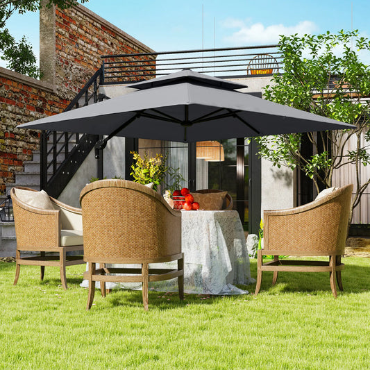 10' x 10' Cantilever Patio Umbrella, Double Top, Light Grey Cantilever Umbrellas Light Grey at Gallery Canada