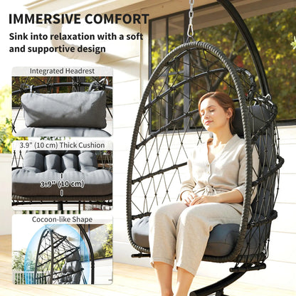 Chaise Œuf Suspendue, Balançoire en Rotin Tressé Pliable, Gris
