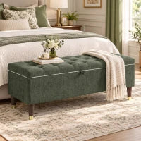 Banc coffre de rangement, assise aspect lin, 264 LBS, vert