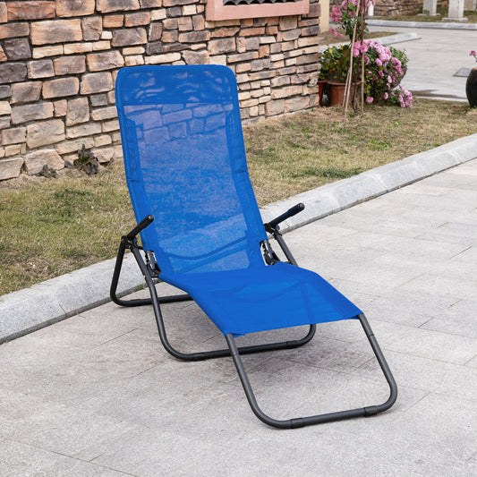 Foldable Patio Lounge Chair, Outdoor Beach Lounger with Breathable Mesh Fabric, Zero Gravity Chair with Reclining, Footrests, and Armrests, for Garden, Pool, Blue - Gallery Canada