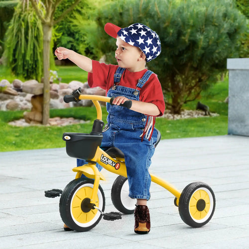 Toddler Tricycle for 2-5 Year Olds, Adjustable Seat, Basket, Bell, Yellow