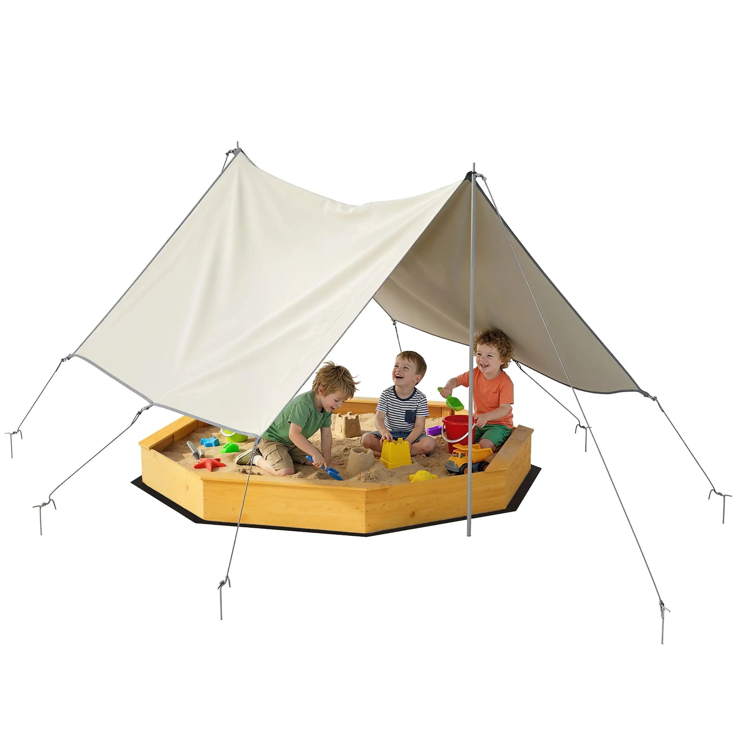 Wooden Kids Sandbox With Large Canopy, 4 Bench Seats, Bottom Liner, Yellow Sandboxes & Accessories at Gallery Canada