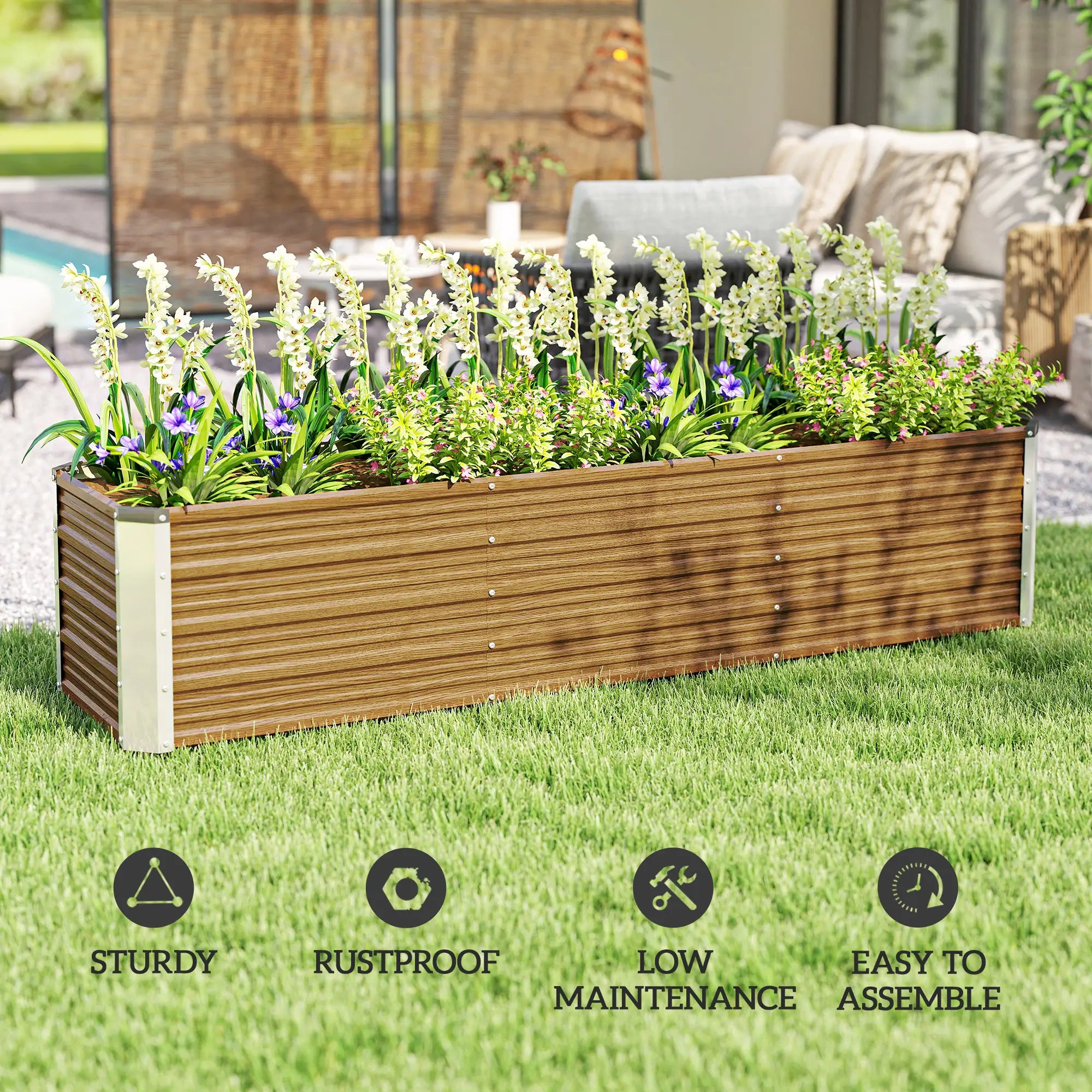 6' x 1.5' x 1.3' Galvanized Raised Garden Bed, Elevated Metal Planter Box, Brown Wood Effect, Brown Galvanized Planter Boxes at Gallery Canada