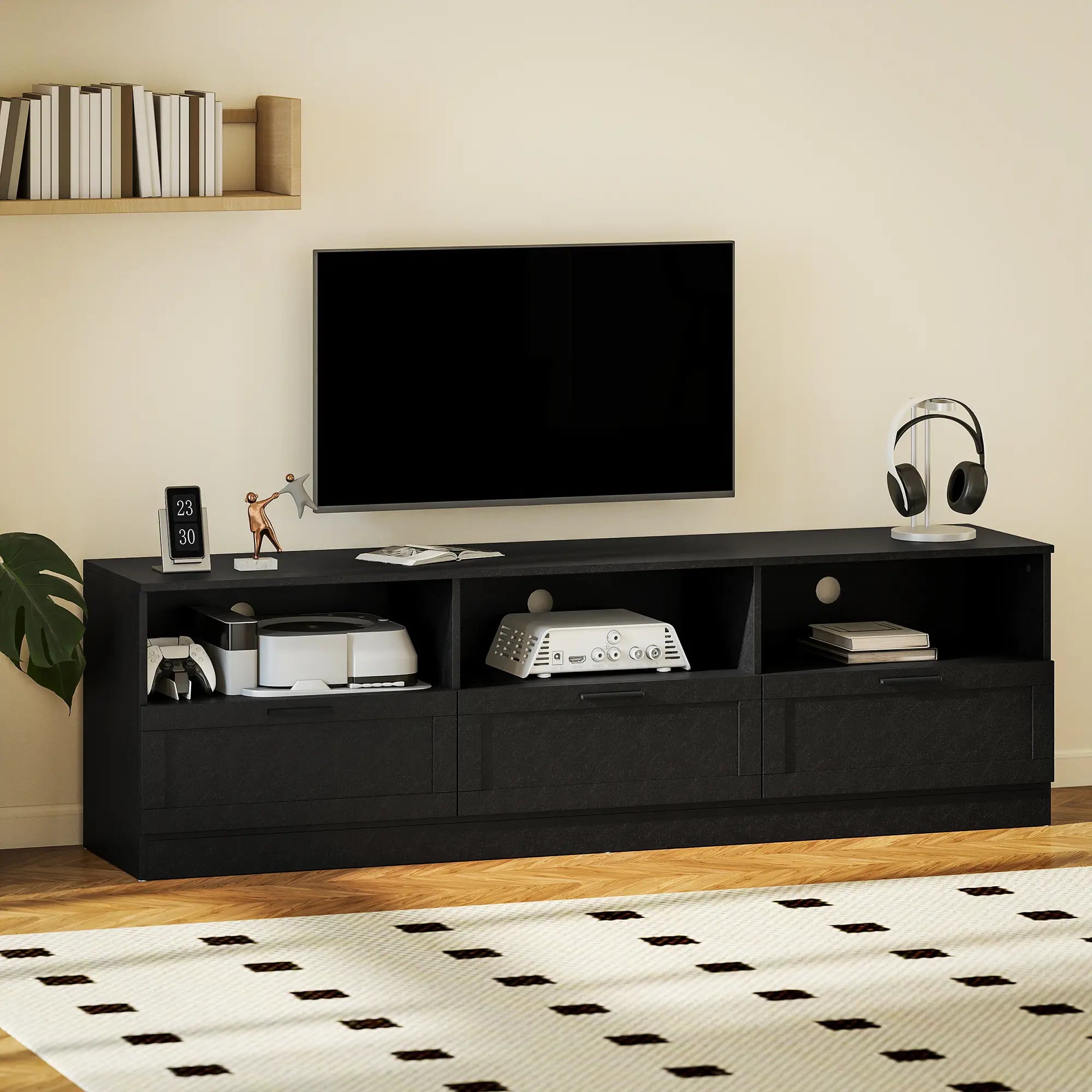 TV Stand with Storage, 3 Cabinets, 3 Shelves, for TVs up to 85