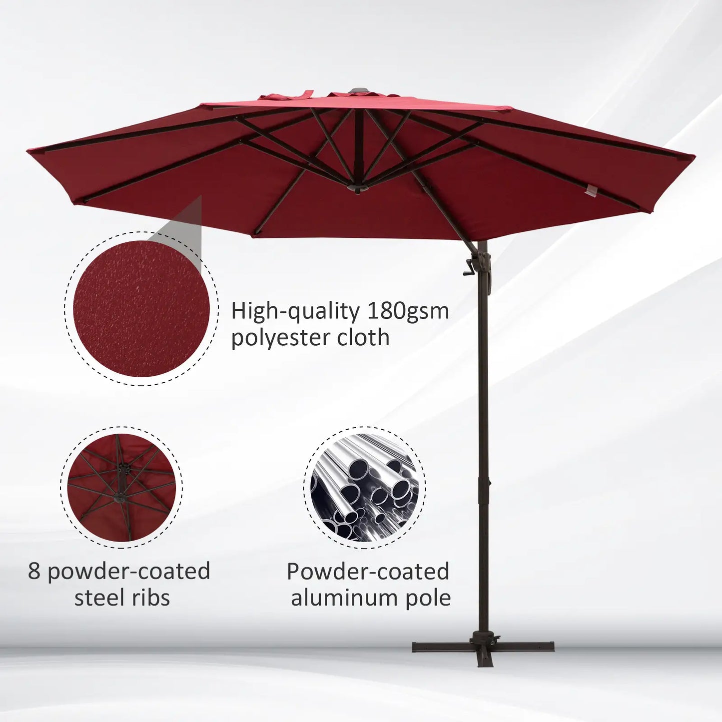 10ft Cantilever Patio Umbrella, 360° Rotation, Crank, Cross Base, Wine Red Offset Cantilever Umbrellas at Gallery Canada