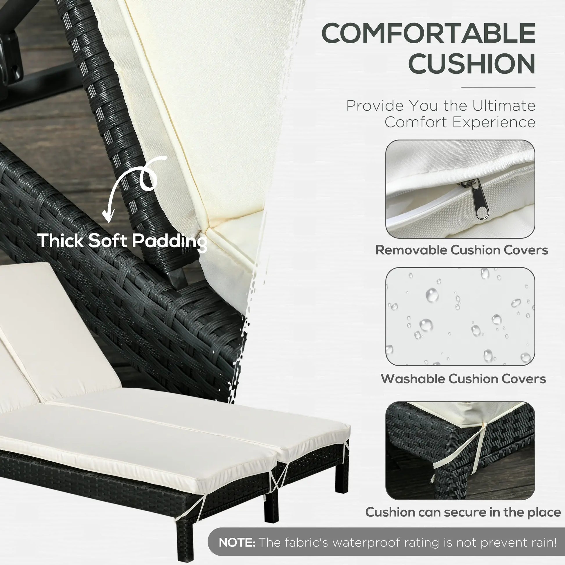 Wicker Double Chaise Lounge, Outdoor Recliner, Rattan Patio Sunbed, Adjustable Backrest, Cream White Chaise Loungers at Gallery Canada