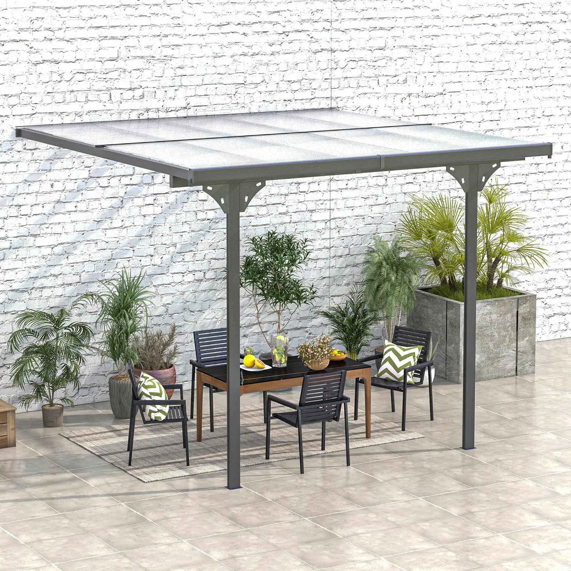 10' x 10' Aluminum Pergola, Adjustable Height, Polycarbonate Roof, UV Protection, Grey Pergolas at Gallery Canada
