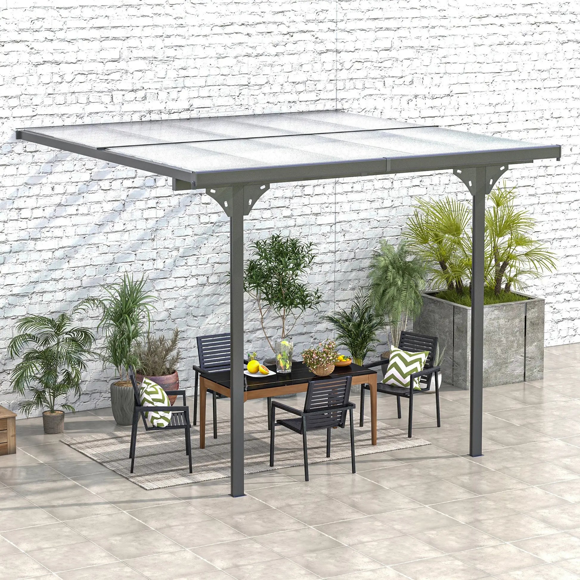 10' x 10' Aluminum Pergola, Adjustable Height, Polycarbonate Roof, UV Protection, Grey Pergolas at Gallery Canada