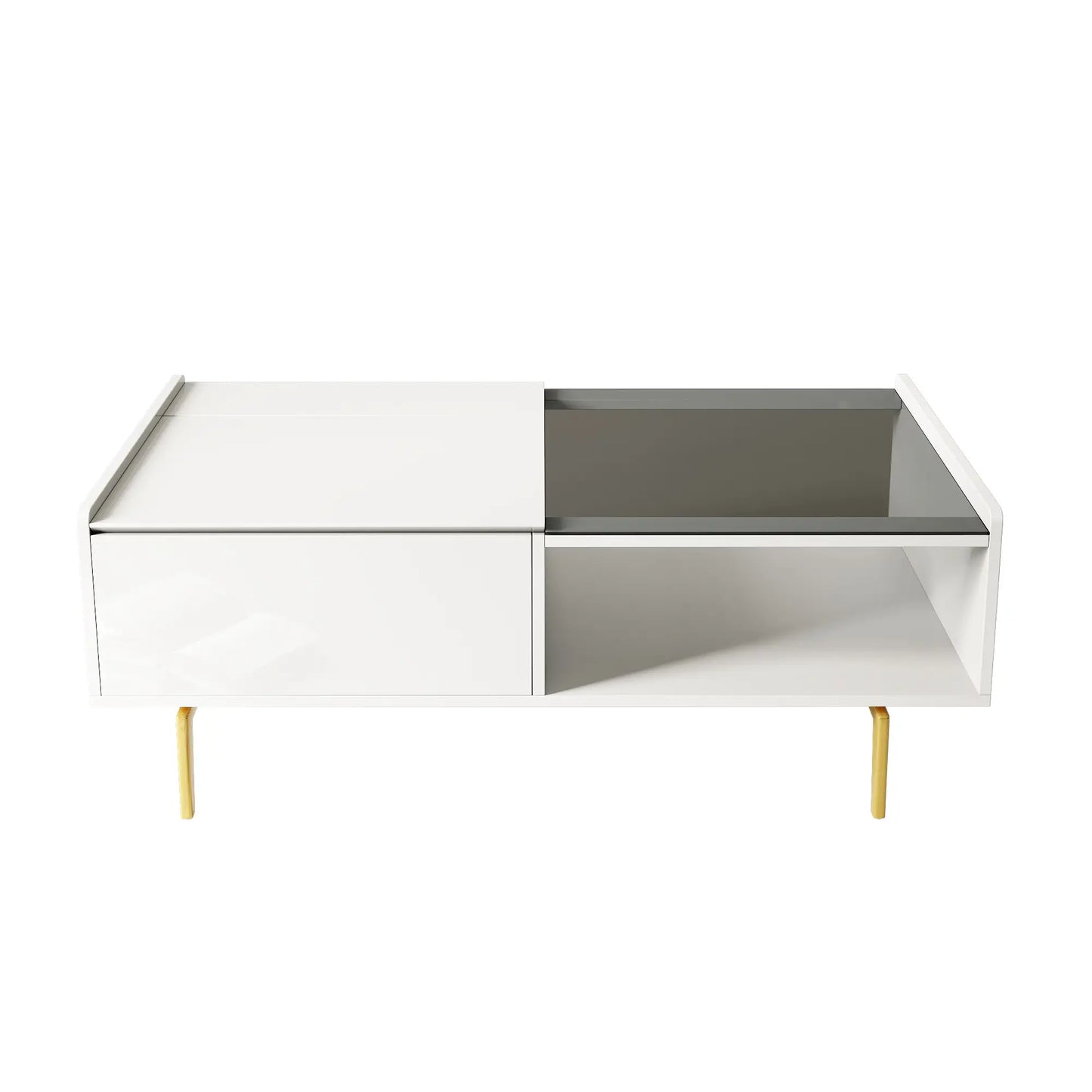 LED Coffee Table, Glass Top with Storage, 43.5" L x 21.5" W x 15.5" H, White Coffee Tables at Gallery Canada