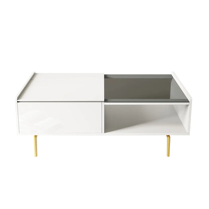 LED Coffee Table, Glass Top with Storage, 43.5" L x 21.5" W x 15.5" H, White Coffee Tables at Gallery Canada