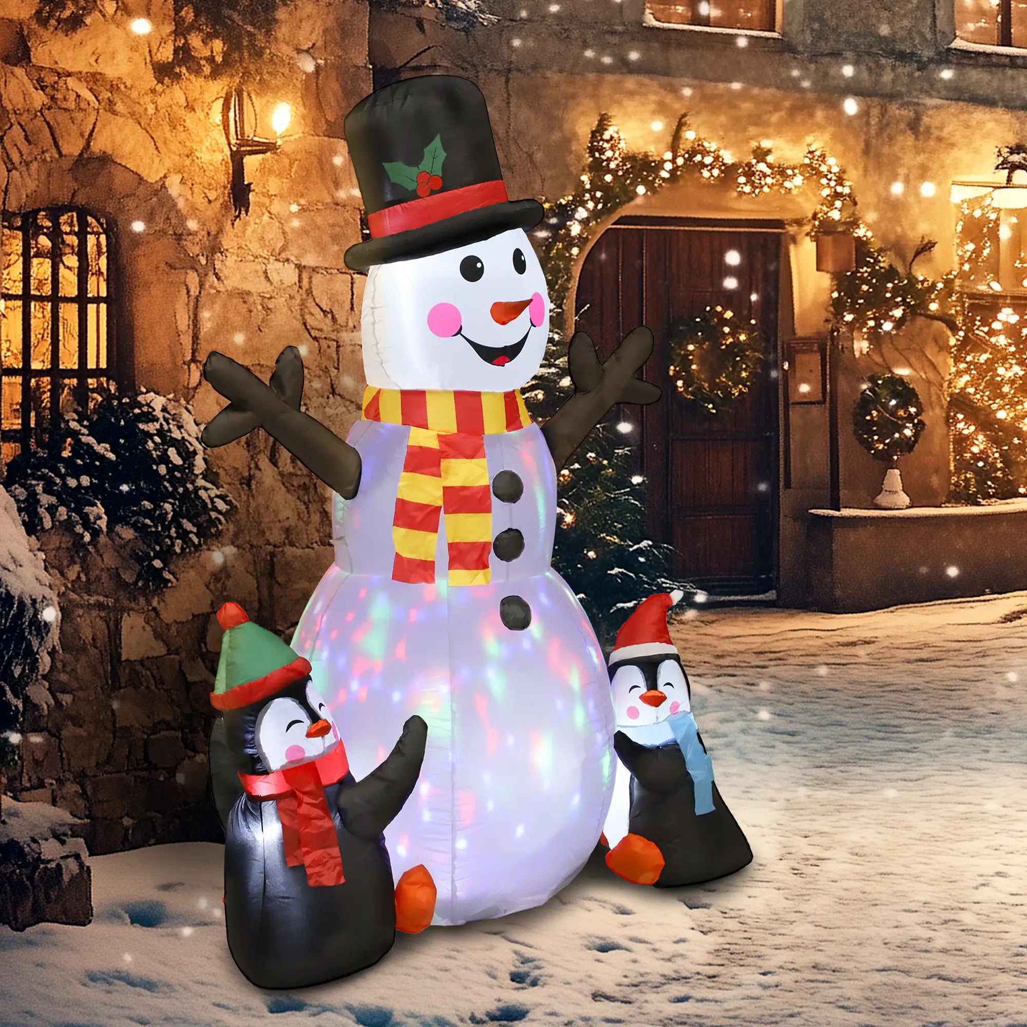 6FT Snowman Penguins Inflatable with LED Lights, Flashing Projector Christmas Inflatables at Gallery Canada