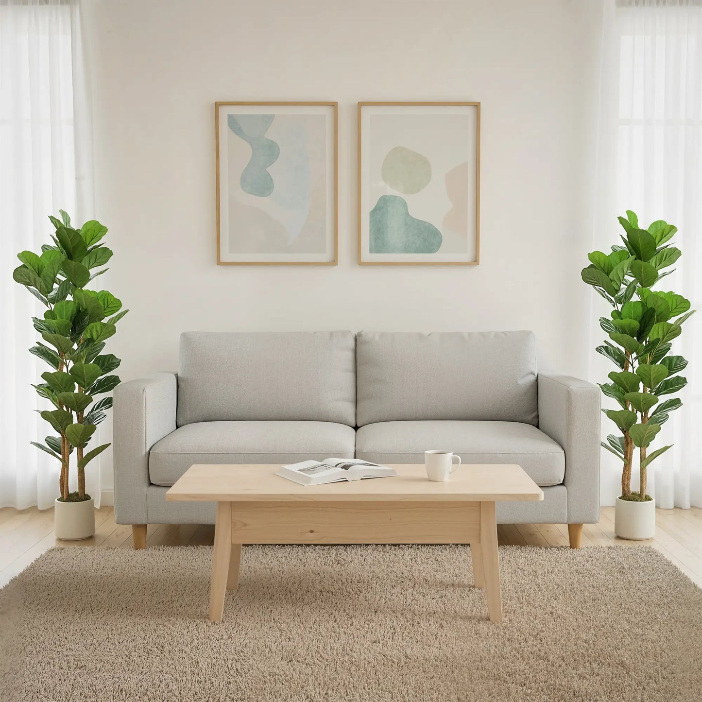 5FT Artificial Fiddle Leaf Fig Tree Set Of 2, Fake Potted Tree, Green Artificial Trees at Gallery Canada