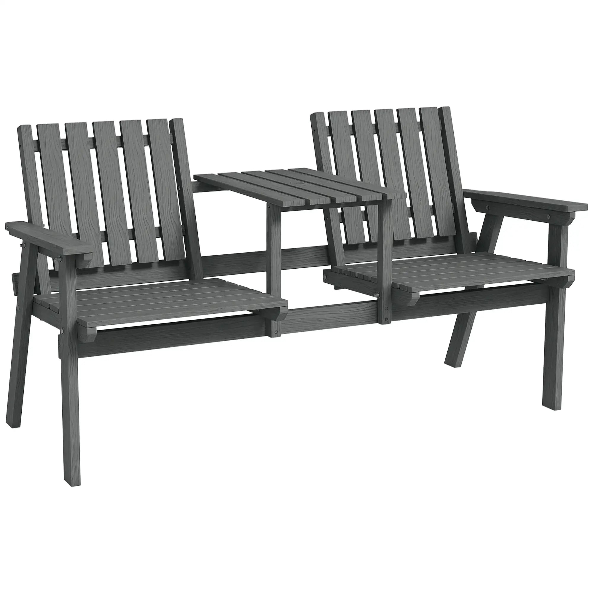 2-Seater Garden Bench with Middle Table, Umbrella Hole, Grey Patio Chairs at Gallery Canada