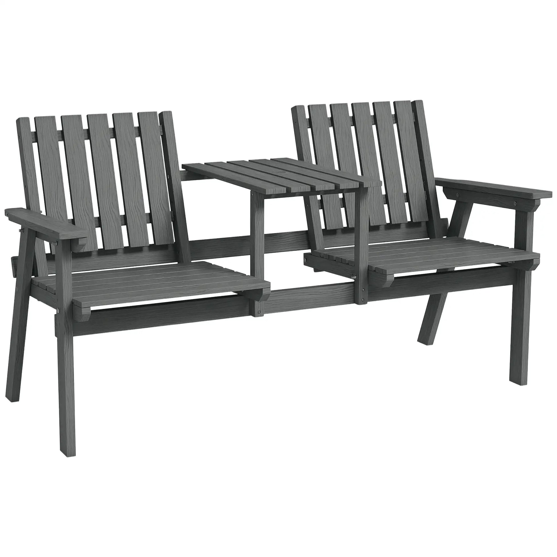 2-Seater Garden Bench with Middle Table, Umbrella Hole, Grey Patio Chairs at Gallery Canada