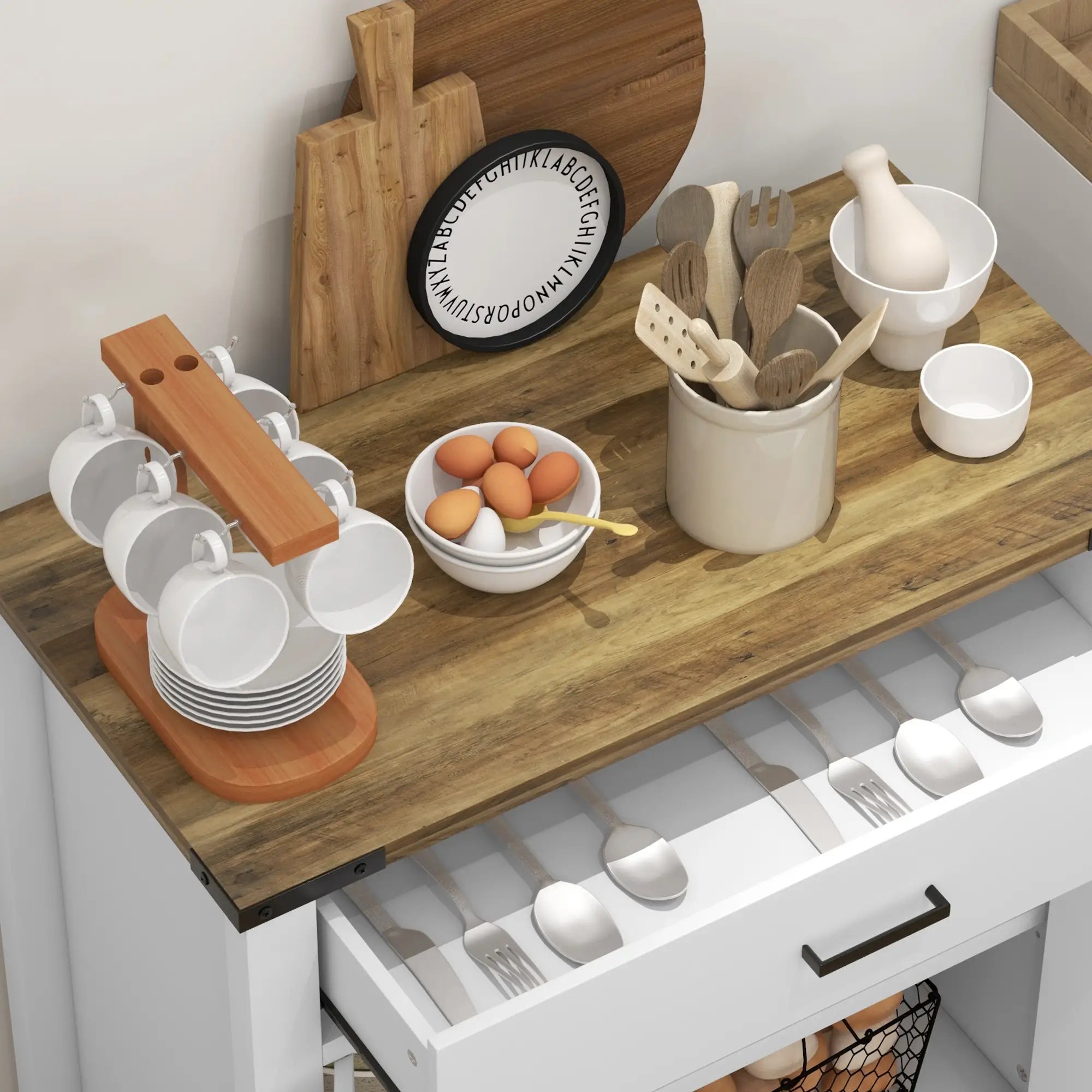 Farmhouse Buffet Cabinet, 1 Drawer, Storage Cabinet, Adjustable Shelf, White Bar Cabinets at Gallery Canada