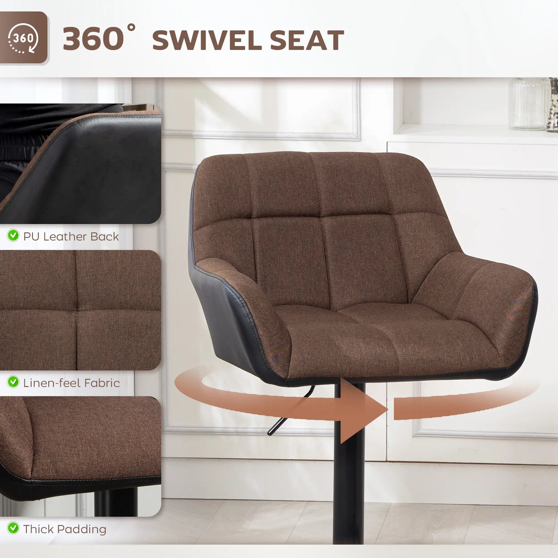 Adjustable Swivel Barstools Set of 2, with Footrest Armrests, Brown Bar Stools at Gallery Canada