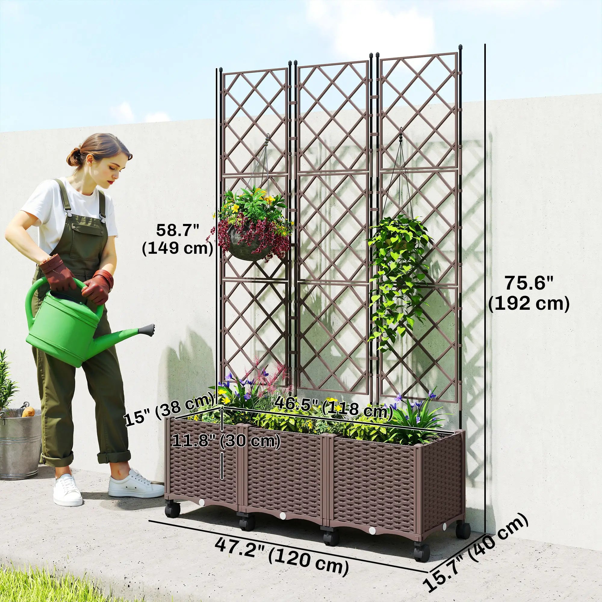 Plastic Raised Garden Bed With Trellis, Self Watering Planter Box With Wheels Raised Garden Beds at Gallery Canada