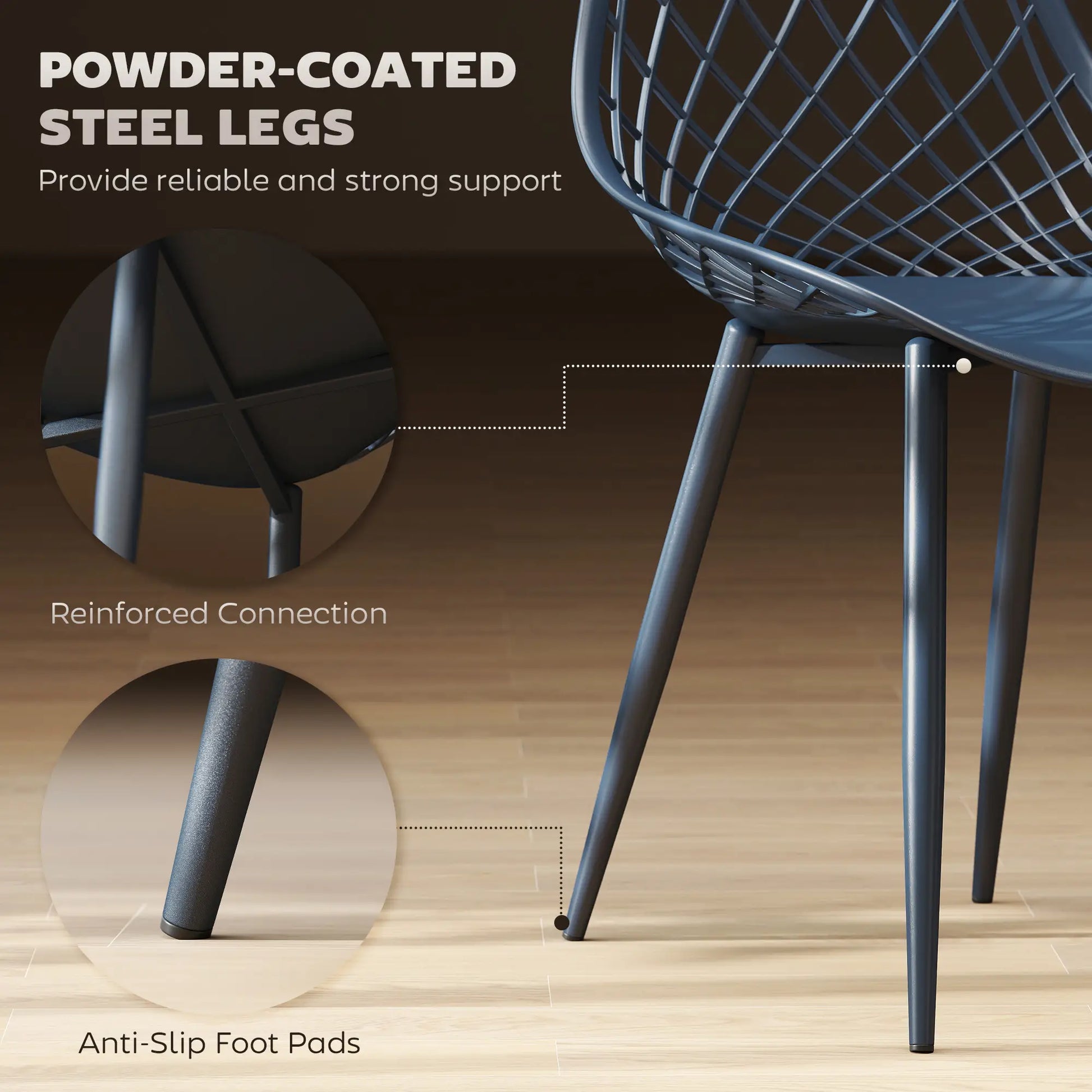 Modern Dining Chairs Set of 4, Plastic with Metal Legs, Blue Dining Chairs at Gallery Canada