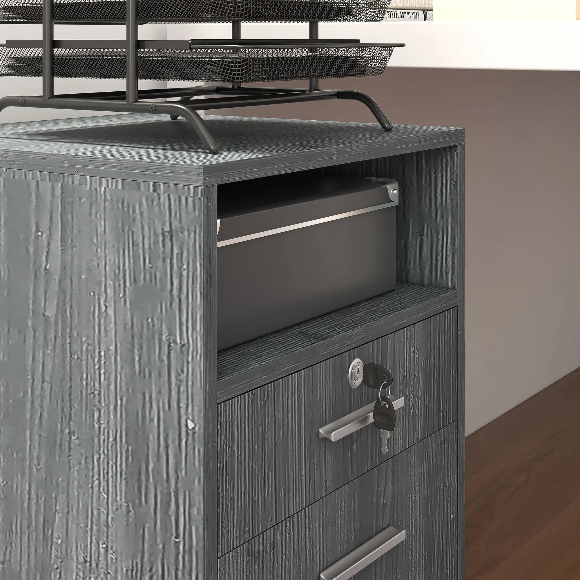 Small 2-Drawer Filing Cabinet, Lockable, On Wheels, Grey Office Cabinets & Cupboards at Gallery Canada
