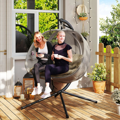 Double Egg Chair with Stand, 2 Person Hanging Swing, Khaki Patio Swings with Stand at Gallery Canada