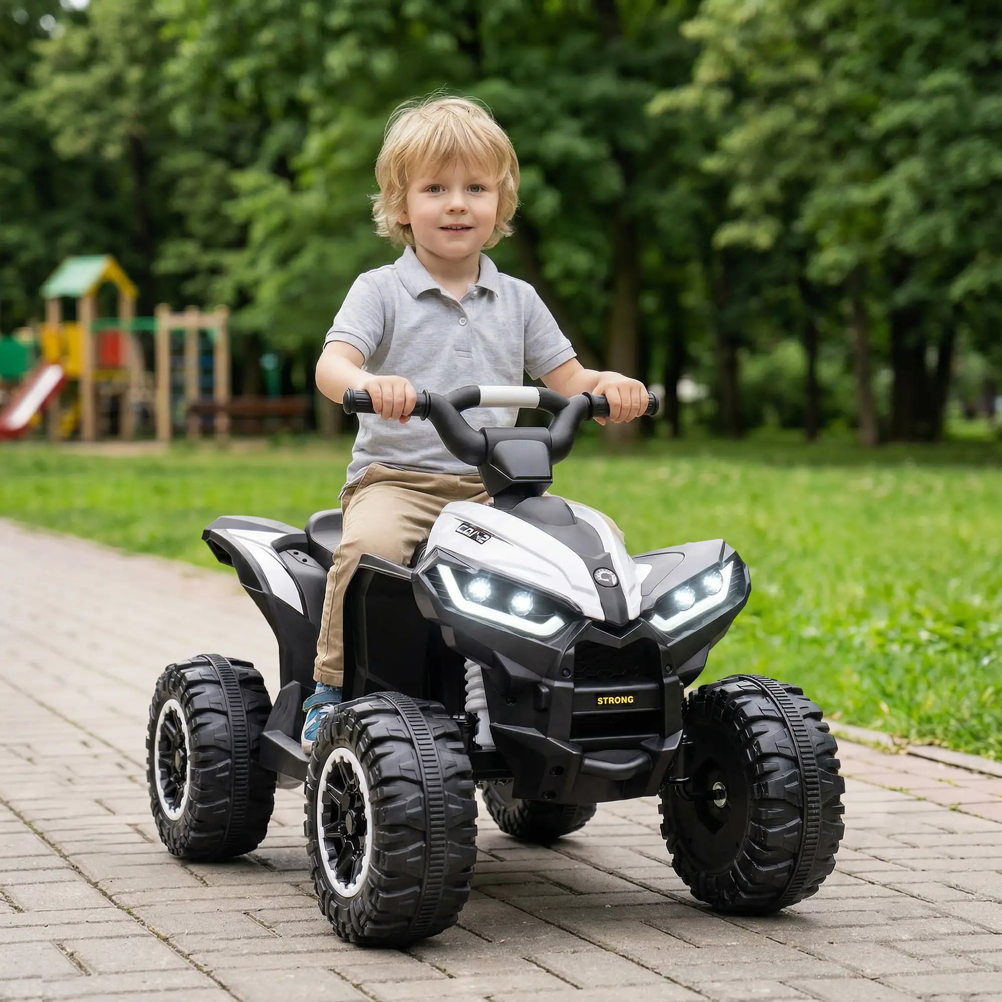 Kids 4 Wheeler Quad with Music, Headlights, High Low Speed, White Electric Toy Cars at Gallery Canada