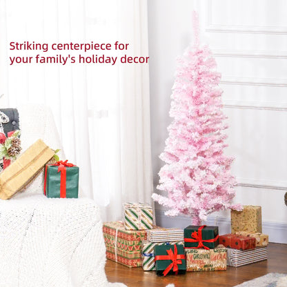 4 ft Flocked Pencil Christmas Tree, Realistic Branches, Auto Open, Steel Base, Pink Pencil Christmas Trees at Gallery Canada