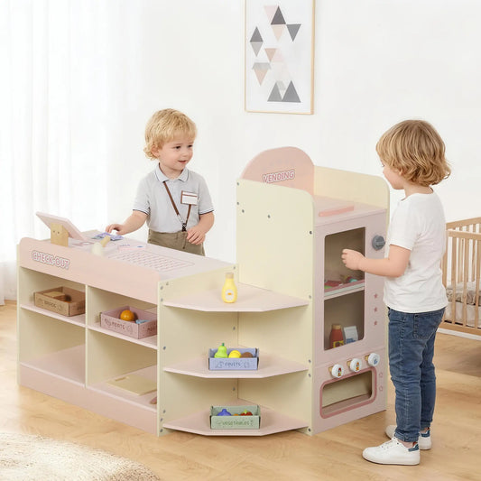 Kids Grocery Store Playset, Cash Register, Vending Machine, Pink Toy Playsets Beige, Pink, Multicolour at Gallery Canada