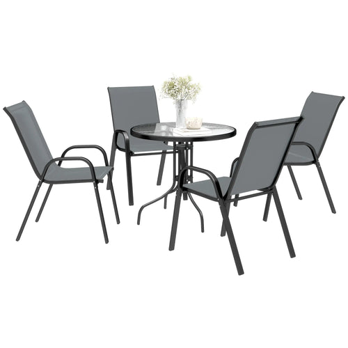 Five-Piece Steel Patio Set, Glass-Top Table, Dark Grey