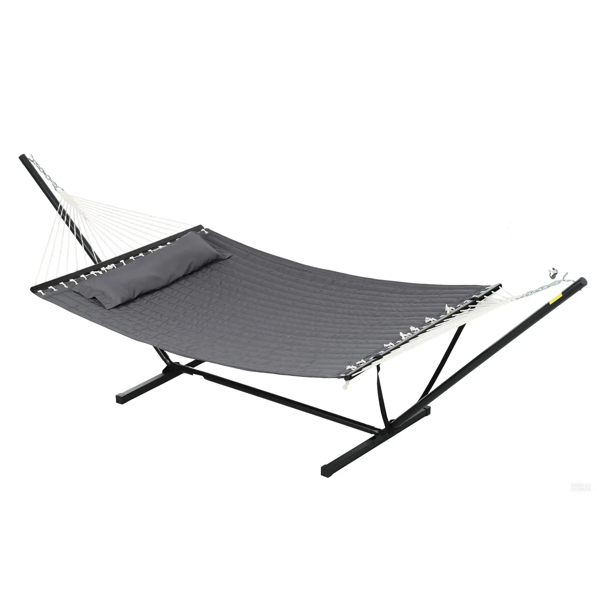 2 Person Quilted Hammock with Stand, Pillow, Spreader Bars, Dark Grey Camping Hammocks at Gallery Canada
