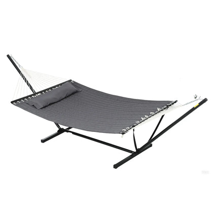 2 Person Quilted Hammock with Stand, Pillow, Spreader Bars, Dark Grey Camping Hammocks at Gallery Canada