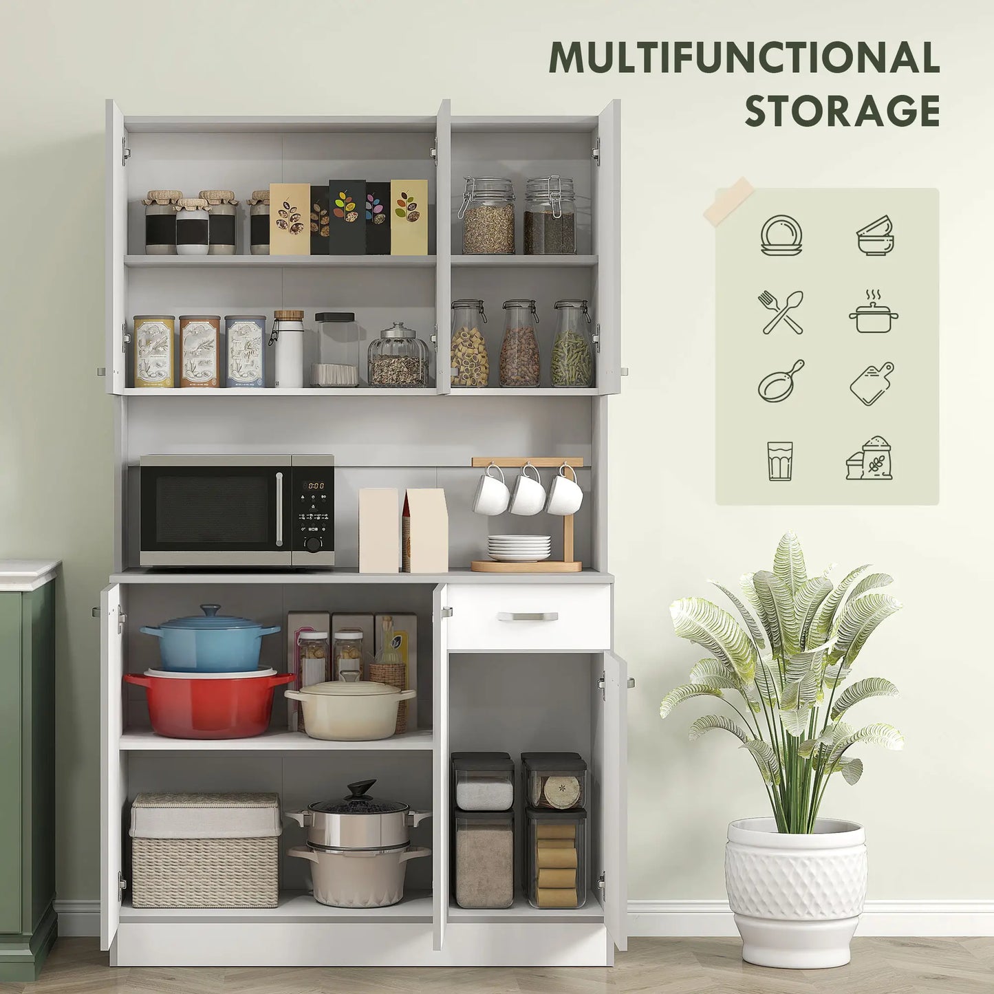 71" Modern Buffet Hutch, 3-Drawer, White Kitchen Pantry Cabinets at Gallery Canada