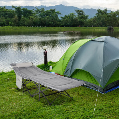 Folding Camping Cot with Mattress, Pillow, Double Layer Oxford, Carry Bag, Light Grey