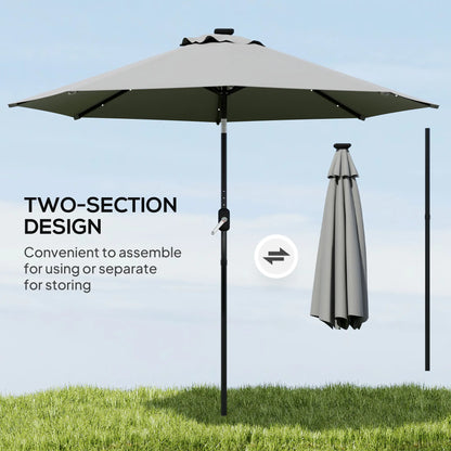 8.8 ft Solar Patio Umbrella, Adjustable LED Lights, Dark Grey Sun Umbrellas at Gallery Canada