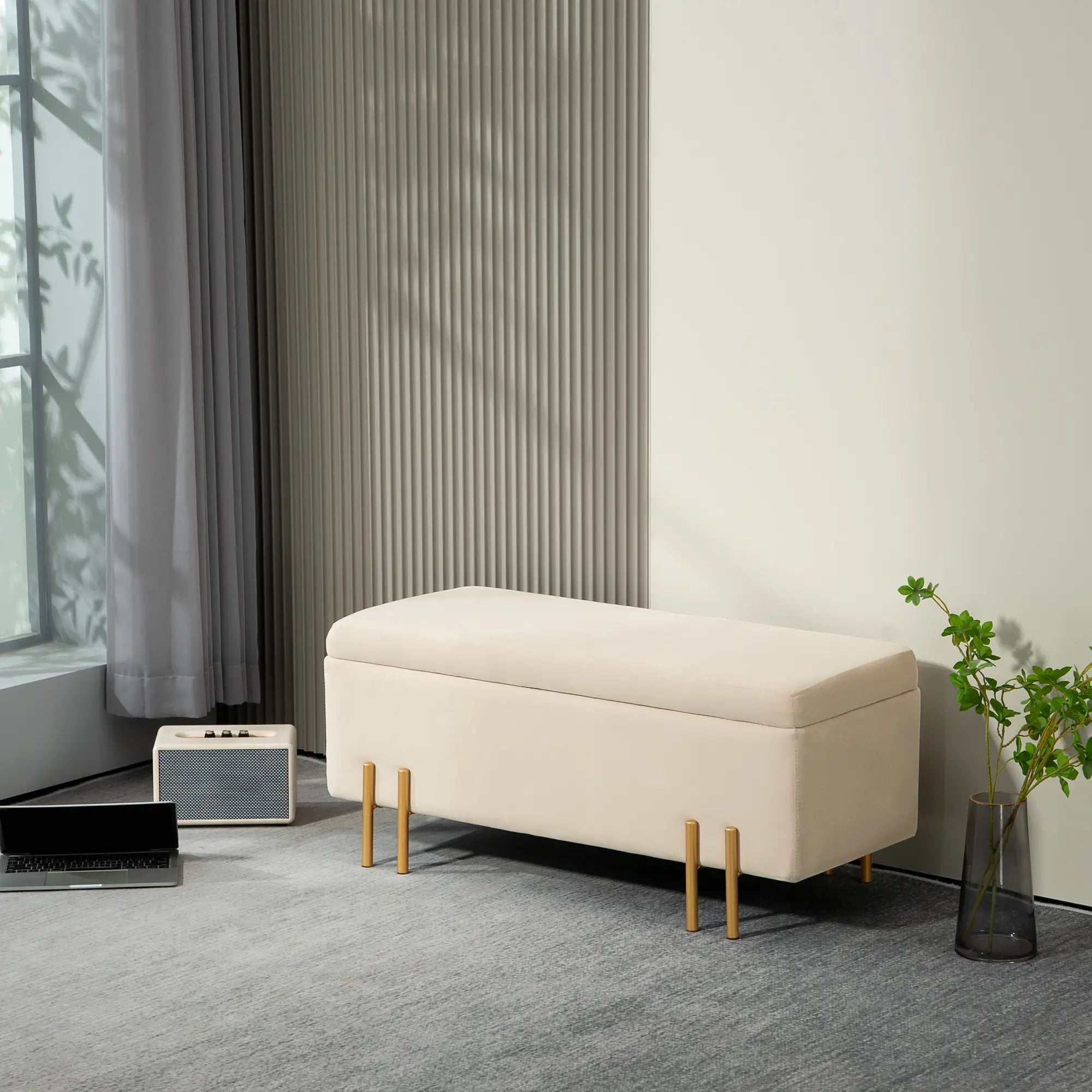 Storage Ottoman Bench, Flip-Top, 18.5 Gallons, Velvet, Metal Legs, Beige Storage Ottomans & Benches at Gallery Canada